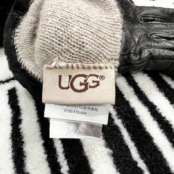 UGG Leather Fur Trim Gloves - Women Small/Medium - Picture 3 of 5
